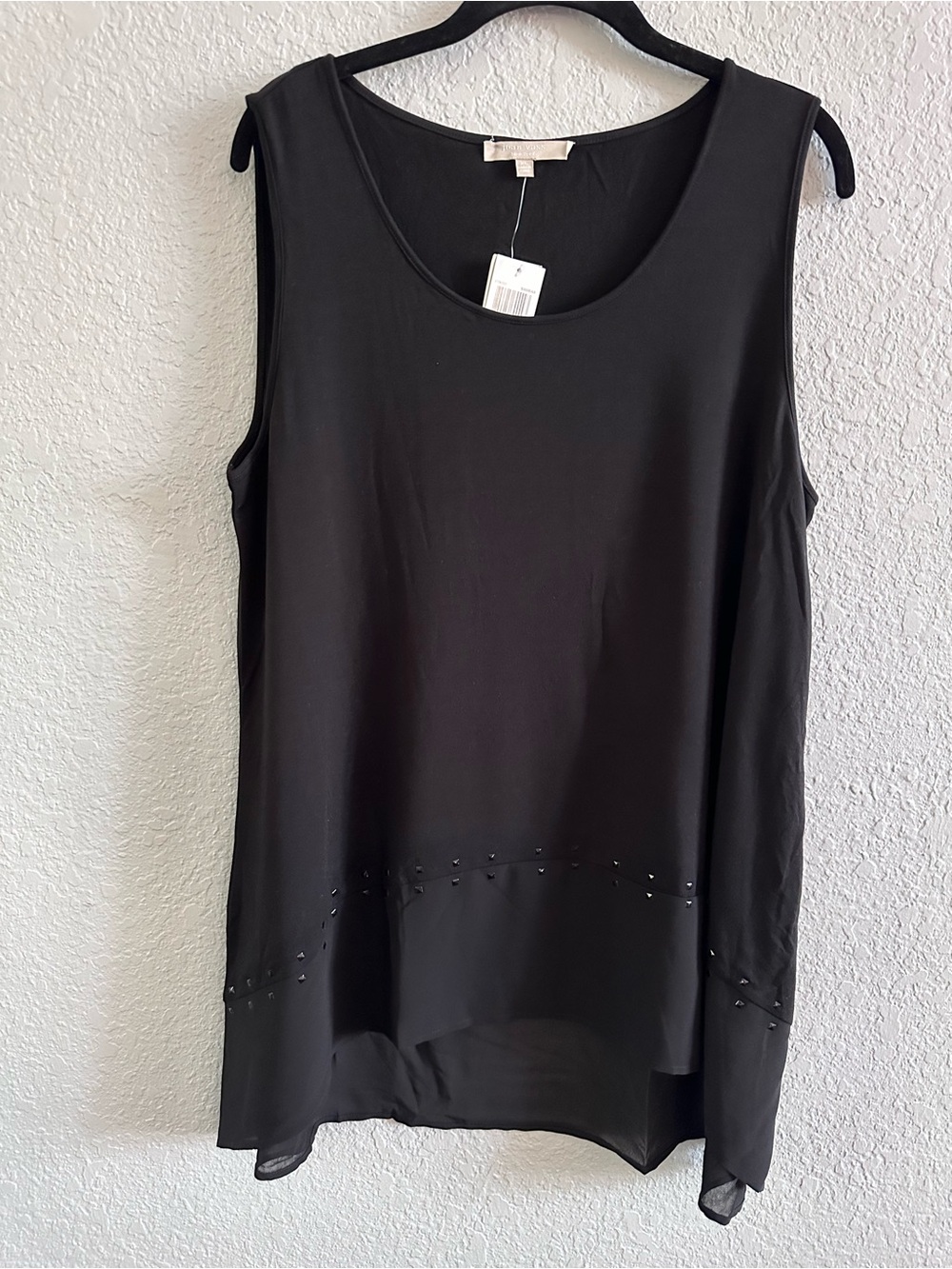 Joan Vass New York NWT Black Studded Hem Sleeveless Tunic Tank‎ Top Size XL
